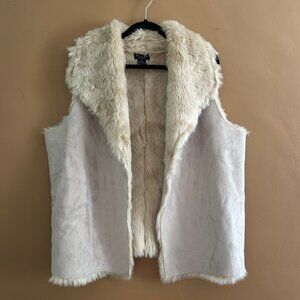 Grace Western Faux Suede Fur Lined Light Beige Tan Vest Coat - Women's XL